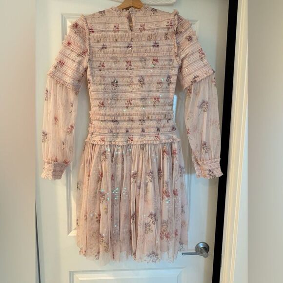 Needle & Thread sequin mini dress with sheer sleeves in dusty mauve US2/XS - Picture 6 of 10